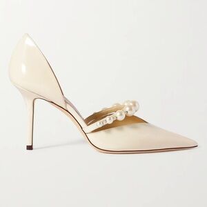 Worn once : Aurelie 85 faux pearl-embellished patent-leather pumps size 38.5